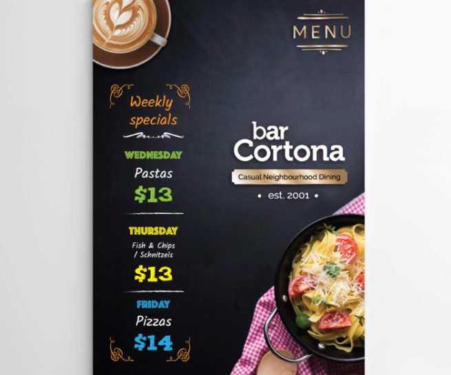 Bar Cortona coffe shop Menu design