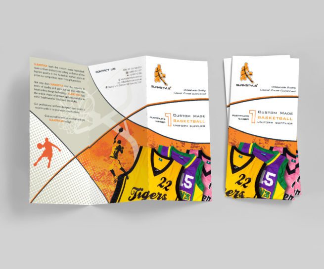 DL brochure design basketball uniforms